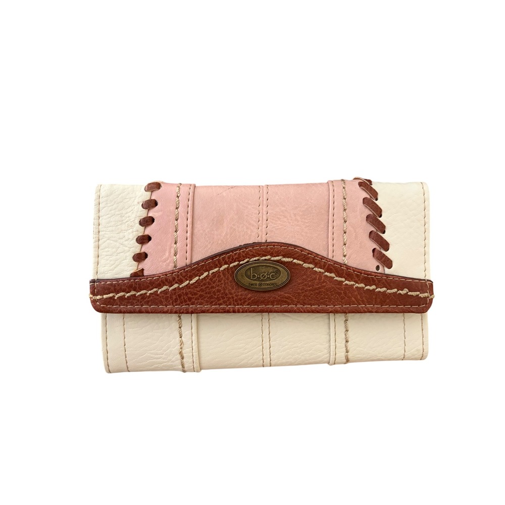 B.O.C. Born Concept Trifold Wallet Cream Pink Brown Patchwork Whipstitch Boho